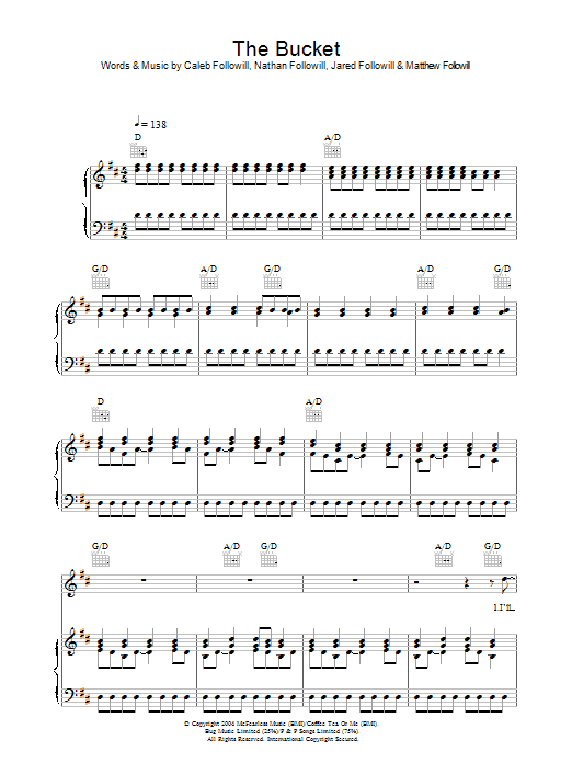 Kings Of Leon The Bucket sheet music notes and chords. Download Printable PDF.