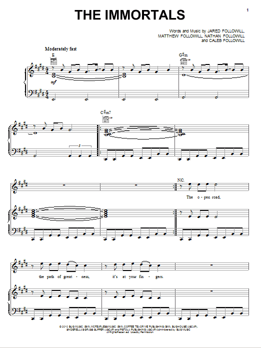 Learn to play Kings Of Leon The Immortals sheet music for Piano, Vocal & Guitar Chords (Right-Hand Melody) in minutes. Price: 7.8900$ Kings Of Leon The Immortals sheet music notes and chords arranged for Piano, Vocal & Guitar Chords (Right-Hand Melody)