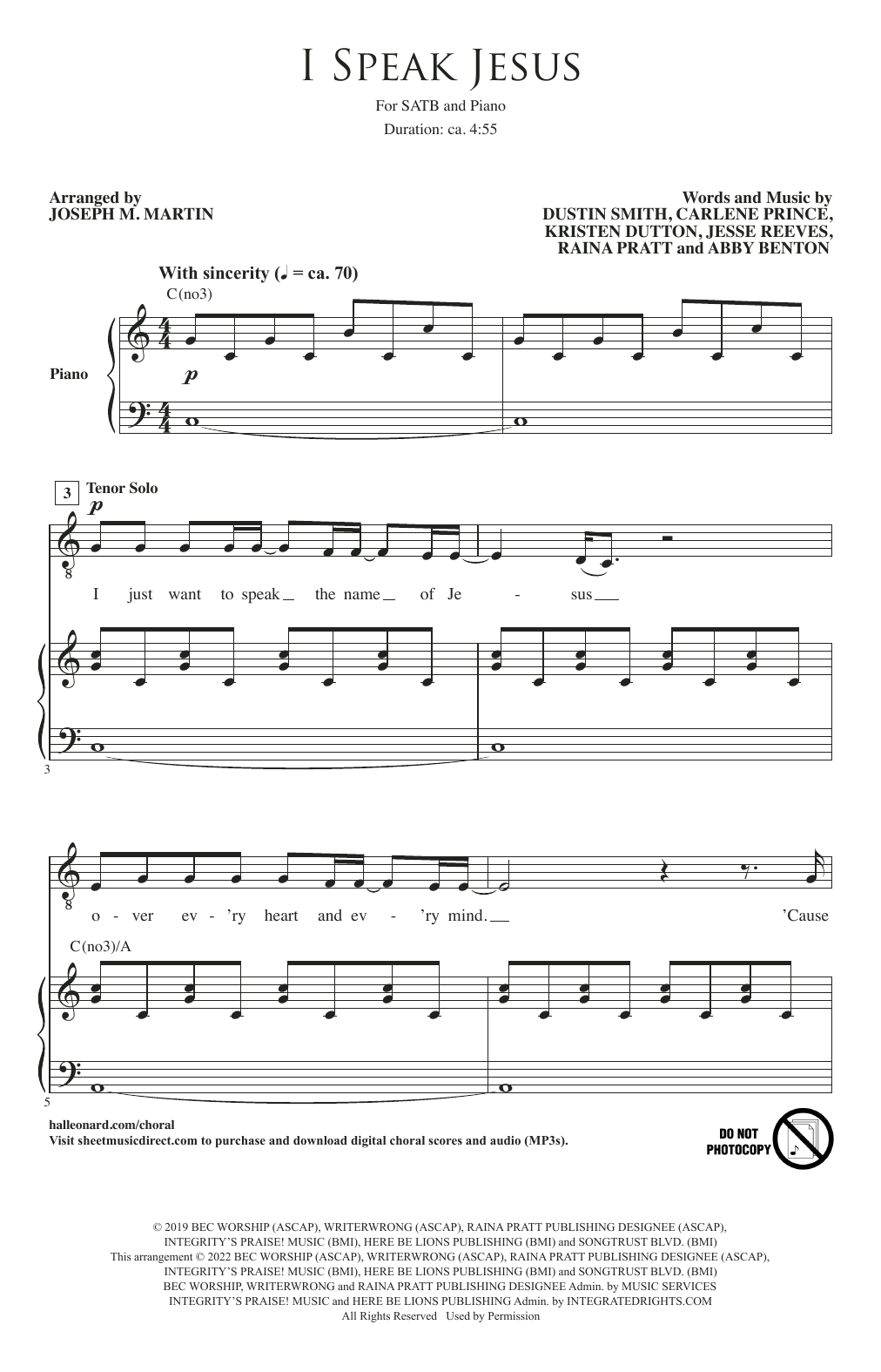 KingsPorch I Speak Jesus (arr. Joseph M. Martin) sheet music notes and chords. Download Printable PDF.