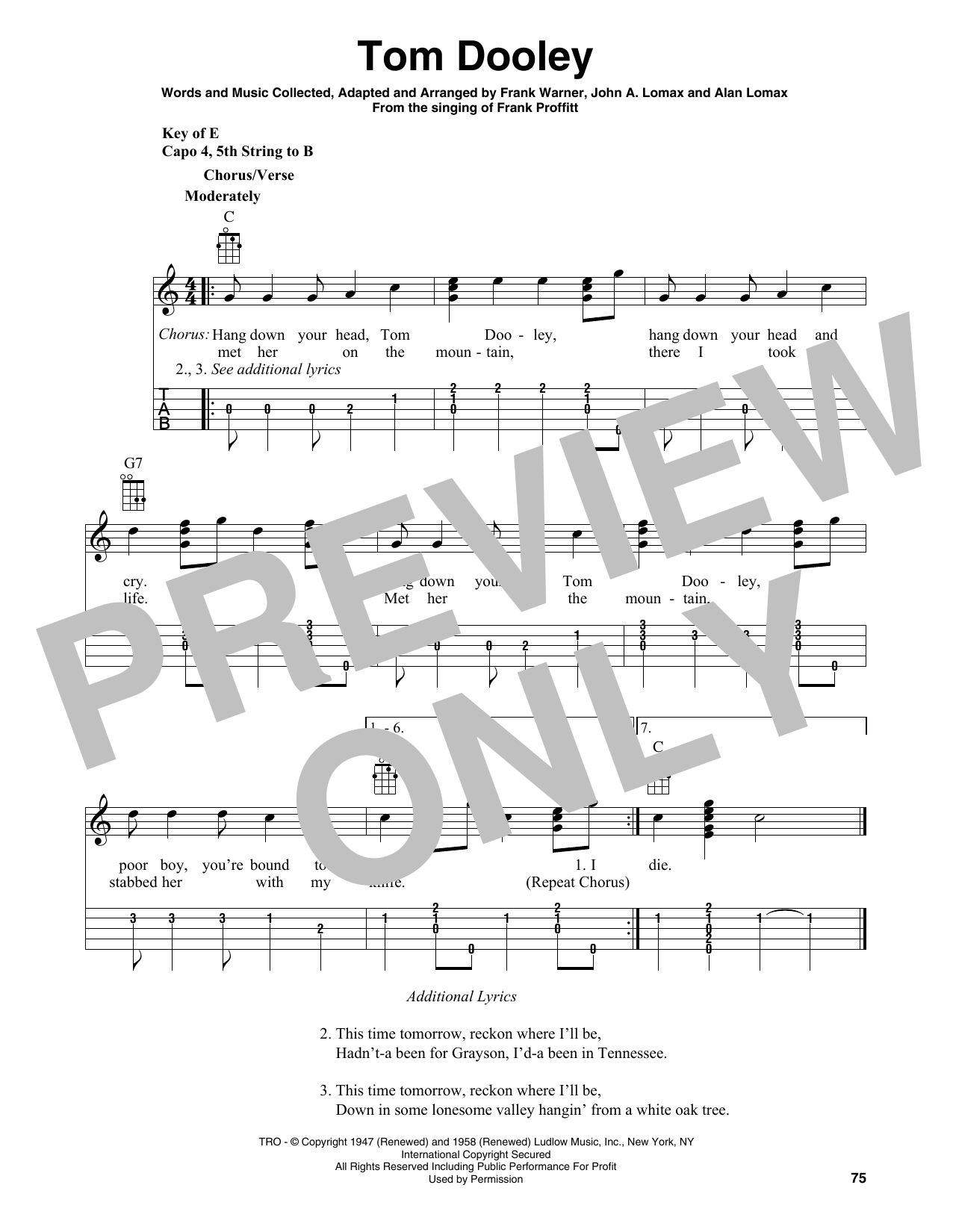 Learn to play Kingston Trio Tom Dooley (arr. Fred Sokolow) sheet music for Banjo Tab in minutes. Price: 7.8900$ Kingston Trio Tom Dooley (arr. Fred Sokolow) sheet music notes and chords arranged for Banjo Tab