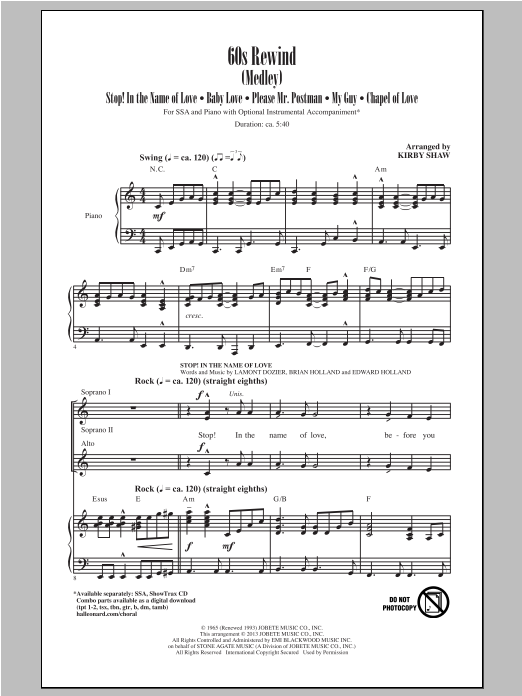 Kirby Shaw 60s Rewind (Medley) sheet music notes and chords arranged for SSA Choir