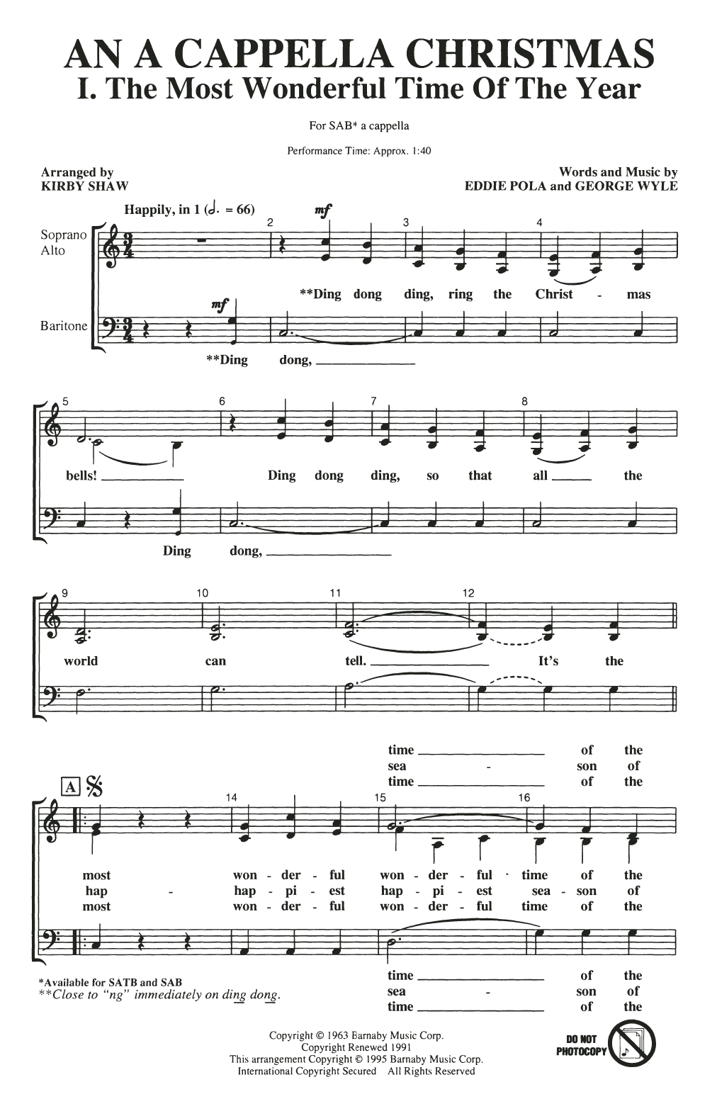Learn to play Kirby Shaw An A Cappella Christmas sheet music for SAB Choir in minutes. Price: 5.8900$ Kirby Shaw An A Cappella Christmas sheet music notes and chords arranged for SAB Choir