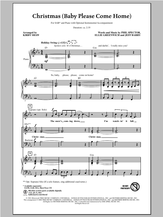 Kirby Shaw Christmas (Baby Please Come Home) sheet music notes and chords. Download Printable PDF.