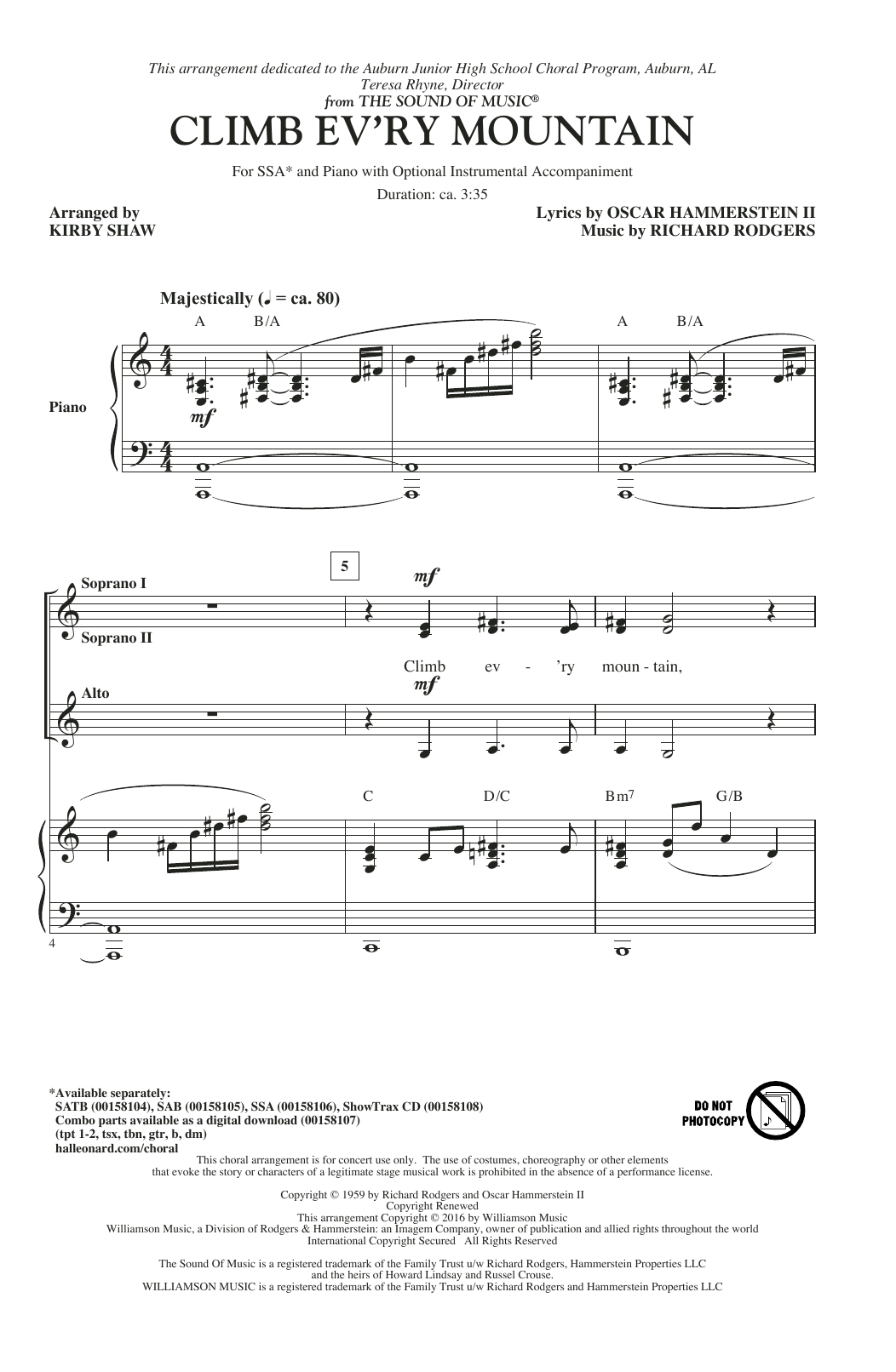 Rodgers & Hammerstein Climb Ev'ry Mountain (arr. Kirby Shaw) sheet music notes and chords arranged for SSA Choir