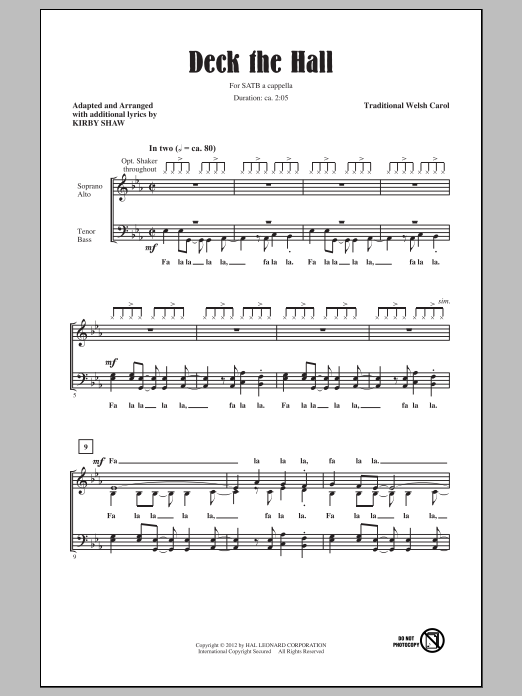 Kirby Shaw Deck The Hall sheet music notes and chords. Download Printable PDF.