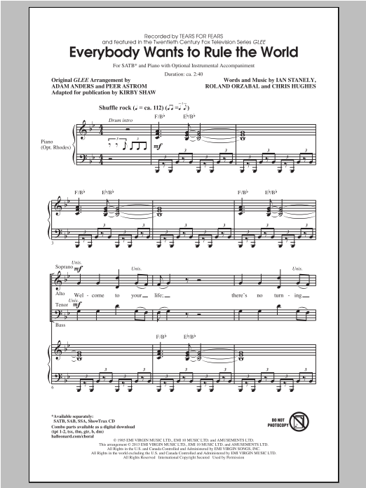 Kirby Shaw Everybody Wants To Rule The World sheet music notes and chords. Download Printable PDF.