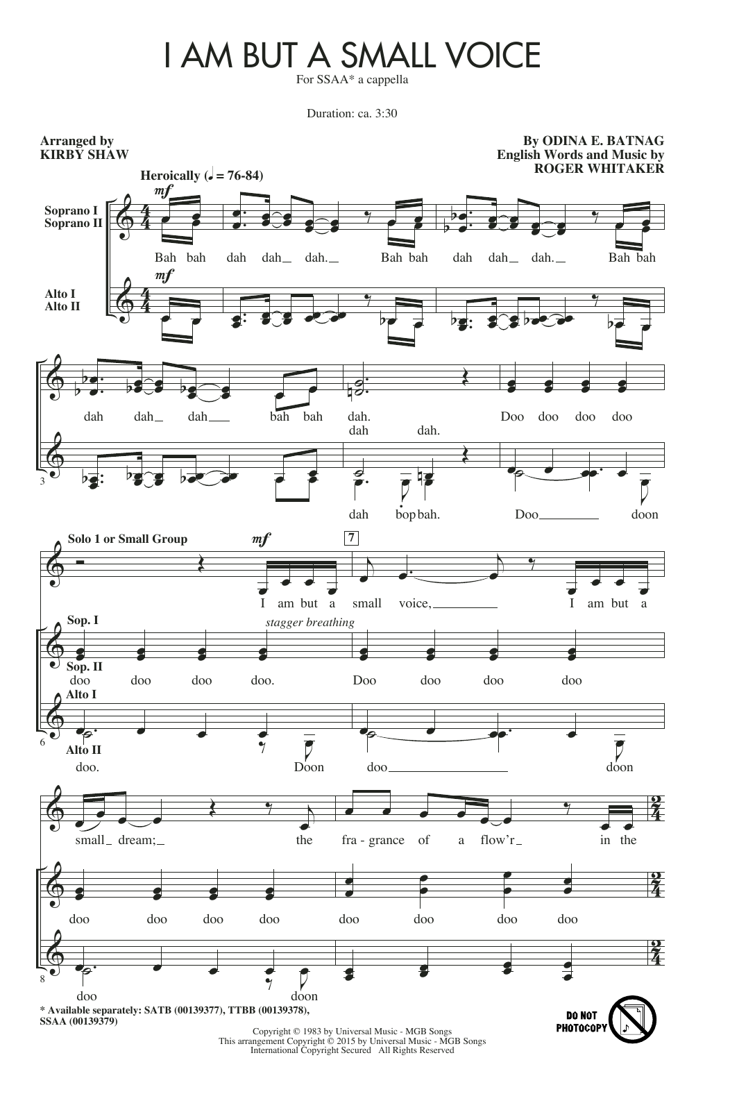 Odina E. Batnag I Am But A Small Voice (arr. Kirby Shaw) sheet music notes and chords. Download Printable PDF.