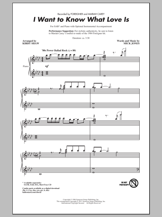 Kirby Shaw I Want To Know What Love Is sheet music notes and chords. Download Printable PDF.