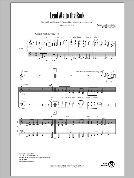 Kirby Shaw Lead Me To The Rock sheet music notes and chords. Download Printable PDF.