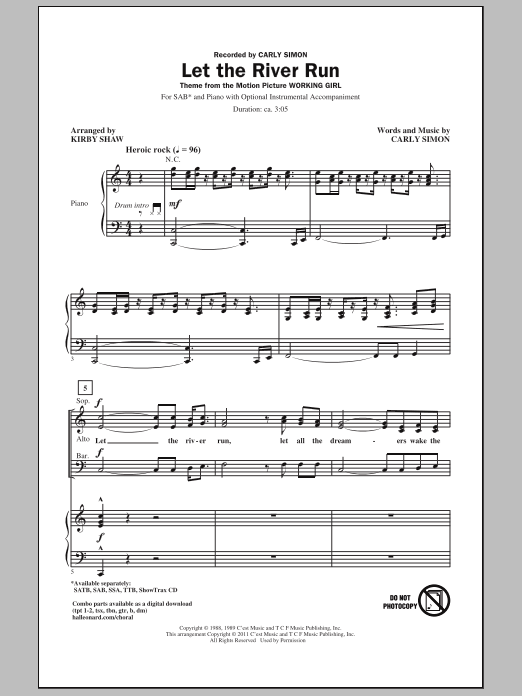 Kirby Shaw Let The River Run sheet music notes and chords. Download Printable PDF.