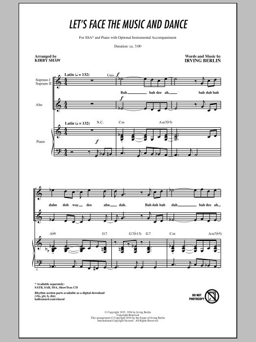 Kirby Shaw Let's Face The Music And Dance sheet music notes and chords. Download Printable PDF.