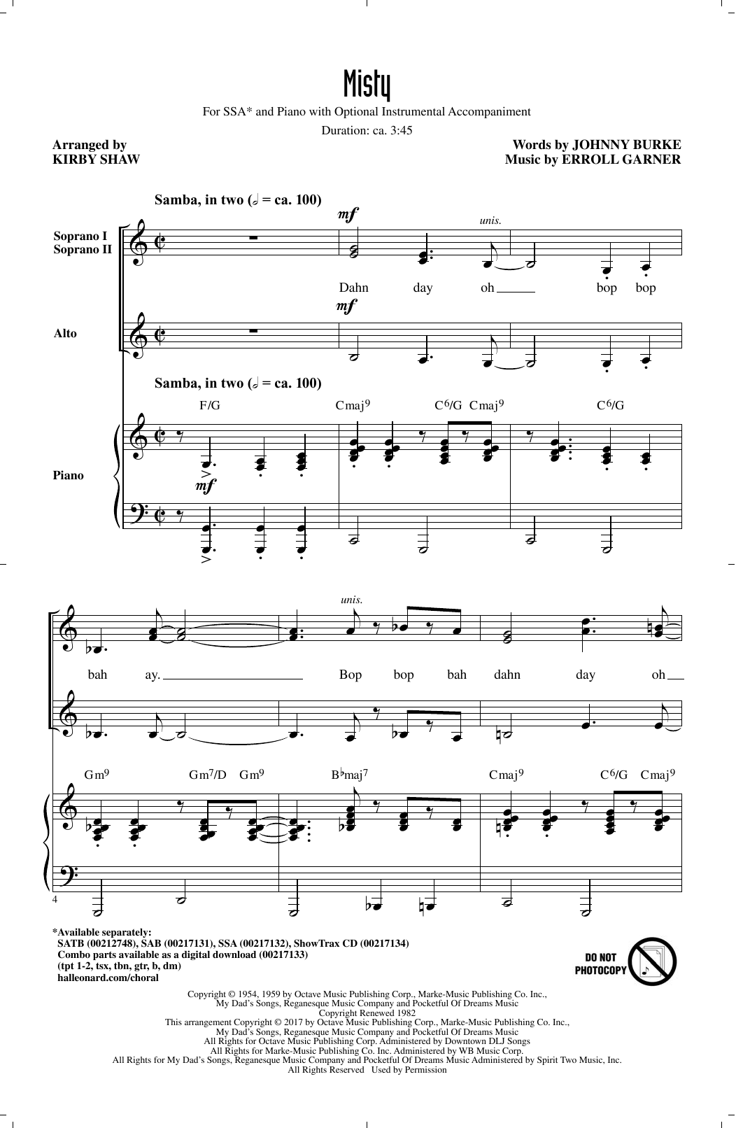 Kirby Shaw Misty sheet music notes and chords. Download Printable PDF.