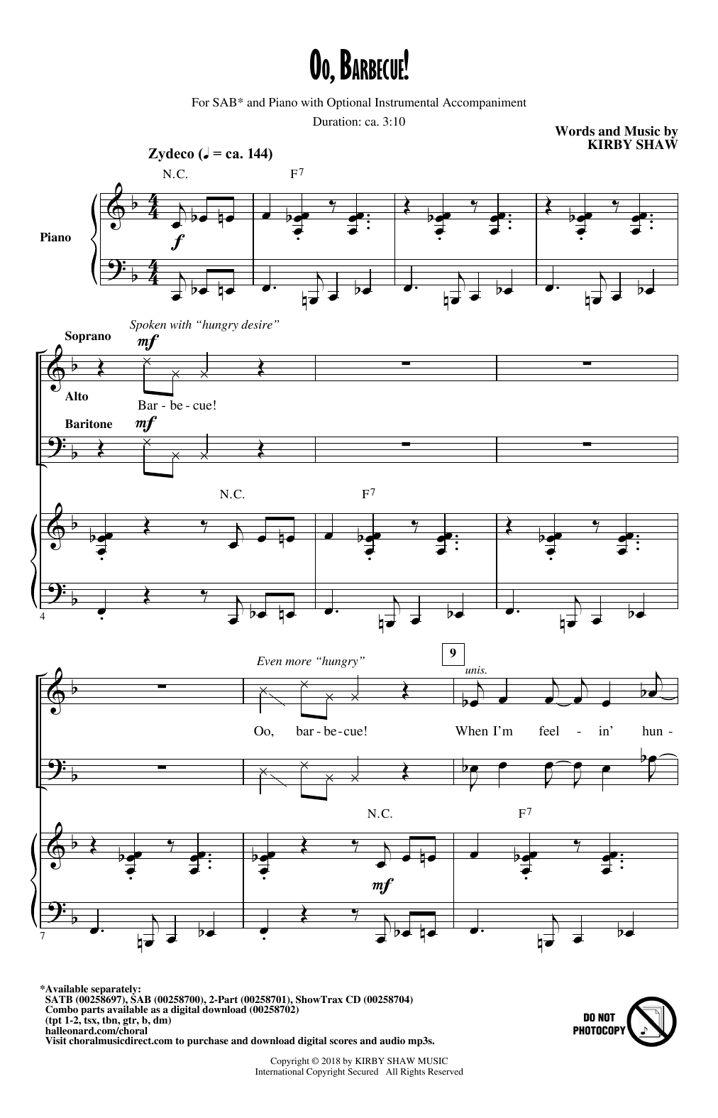 Learn to play Kirby Shaw Oo, Barbecue! sheet music for SAB Choir in minutes. Price: 3.9900$ Kirby Shaw Oo, Barbecue! sheet music notes and chords arranged for SAB Choir