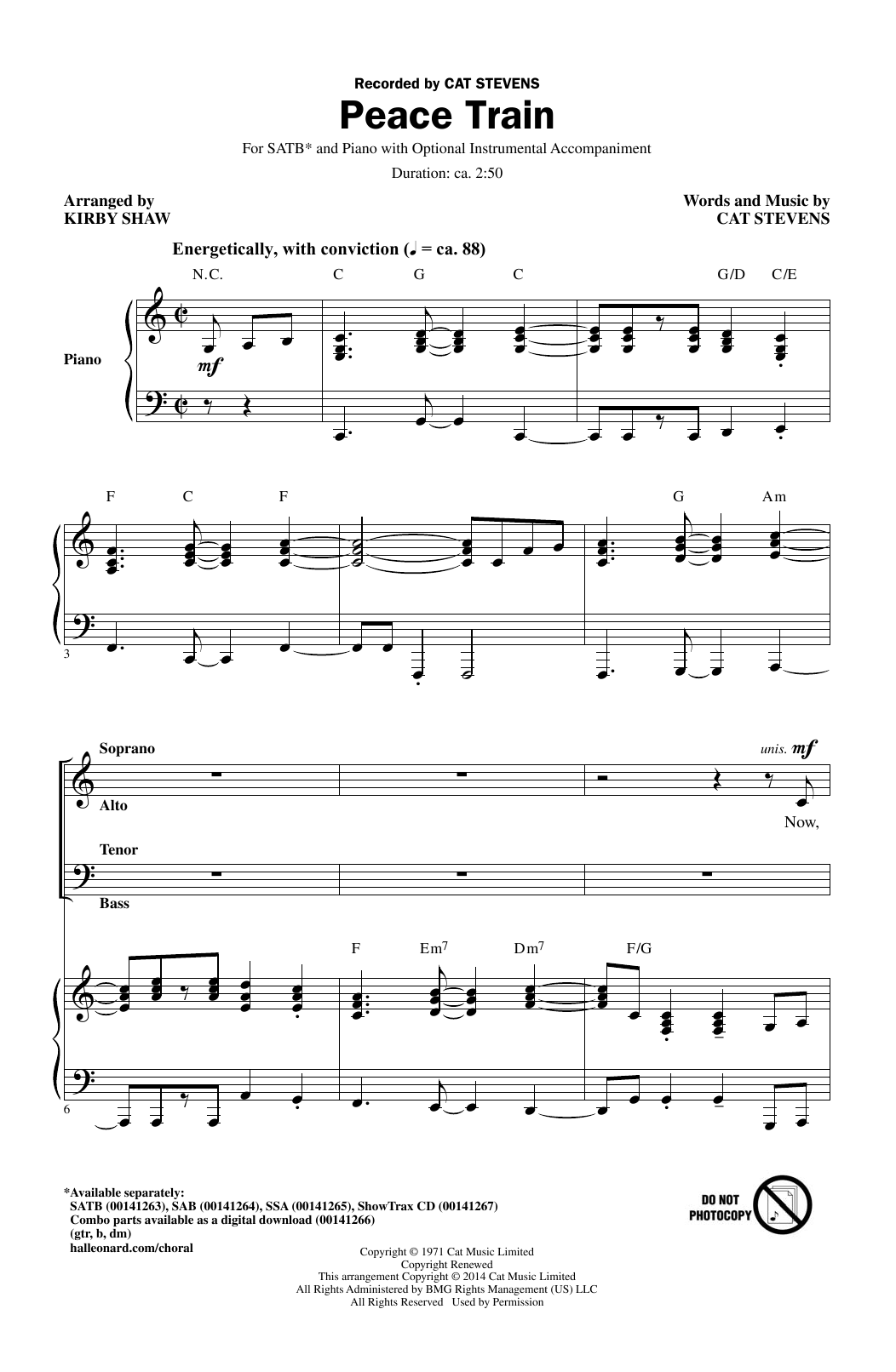 Kirby Shaw Peace Train sheet music notes and chords. Download Printable PDF.