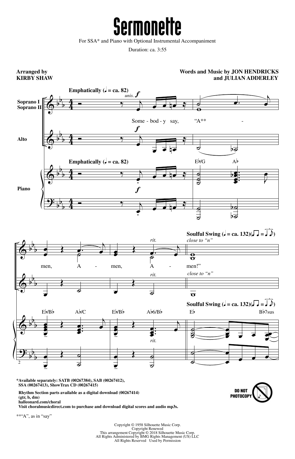 Learn to play Kirby Shaw Sermonette sheet music for SSA Choir in minutes. Price: 3.9900$ Kirby Shaw Sermonette sheet music notes and chords arranged for SSA Choir