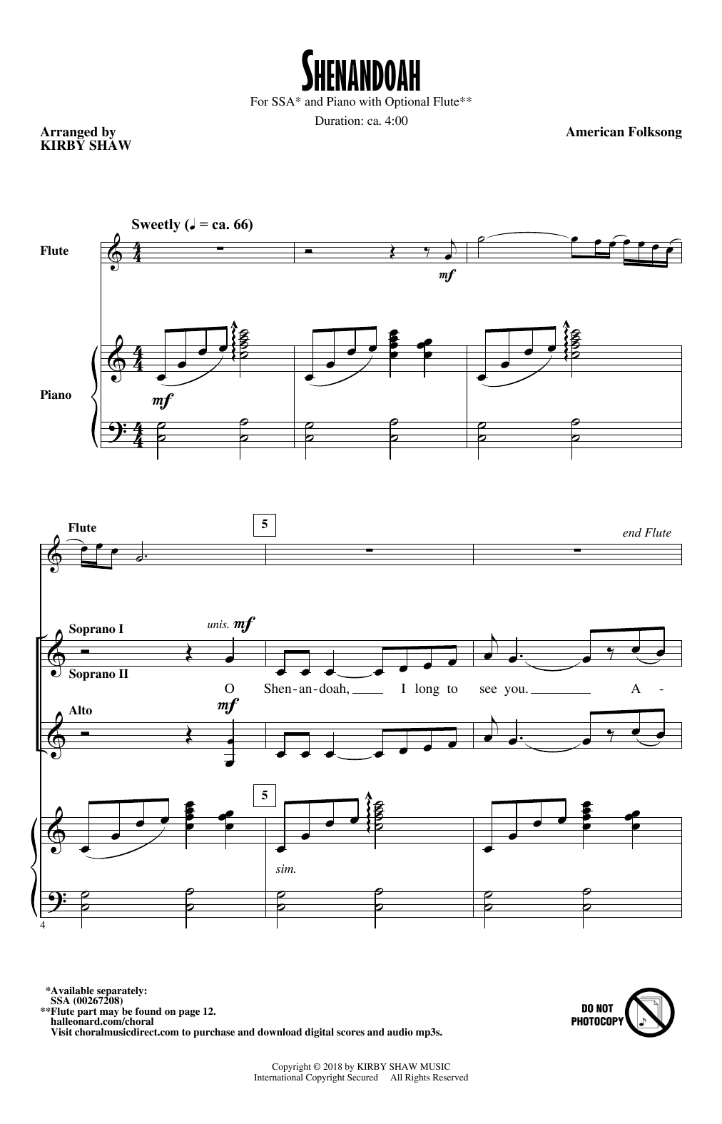 Kirby Shaw Shenandoah sheet music notes and chords. Download Printable PDF.