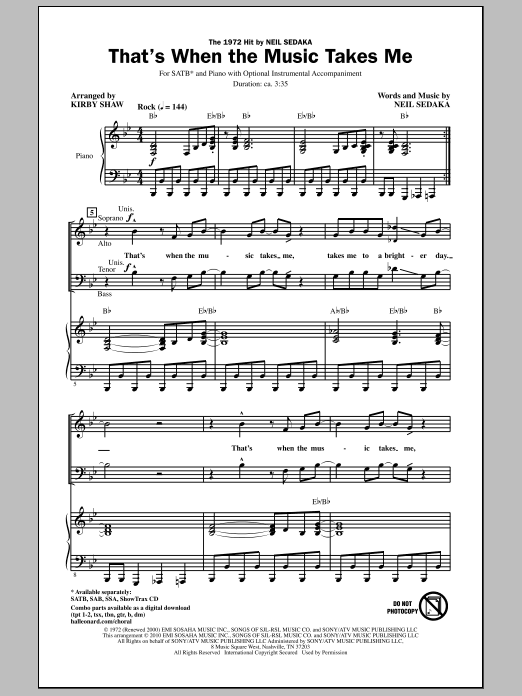 Kirby Shaw That's When The Music Takes Me sheet music notes and chords. Download Printable PDF.