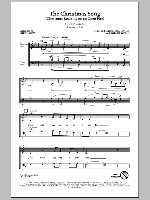 Kirby Shaw The Christmas Song (Chestnuts Roasting On An Open Fire) sheet music notes and chords. Download Printable PDF.