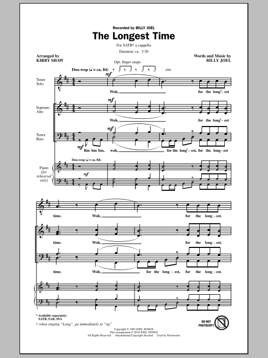 Kirby Shaw The Longest Time sheet music notes and chords. Download Printable PDF.