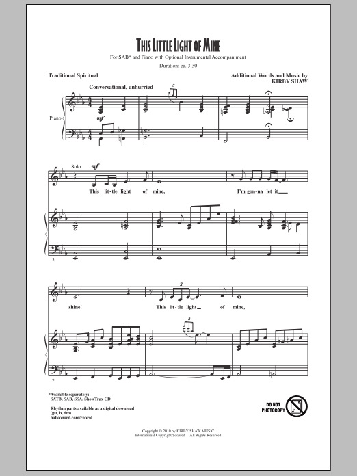 Kirby Shaw This Little Light Of Mine sheet music notes and chords. Download Printable PDF.