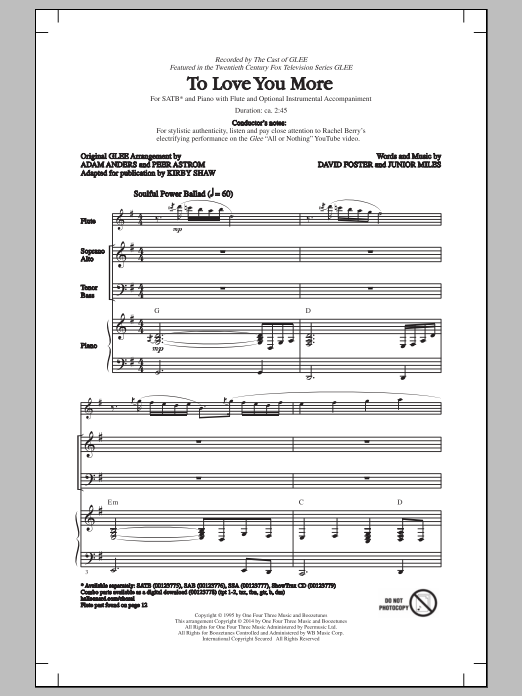 Glee Cast To Love You More (arr. Kirby Shaw) sheet music notes and chords. Download Printable PDF.