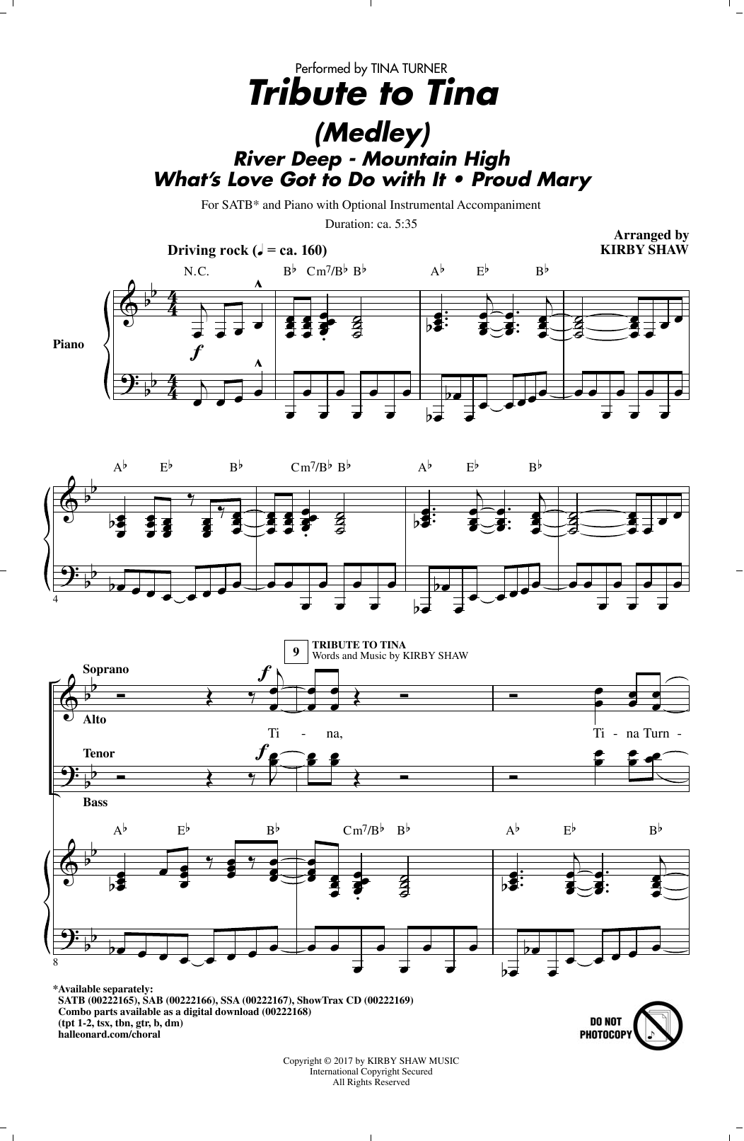 Learn to play Kirby Shaw Tribute to Tina sheet music for SSA Choir in minutes. Price: 3.9900$ Kirby Shaw Tribute to Tina sheet music notes and chords arranged for SSA Choir