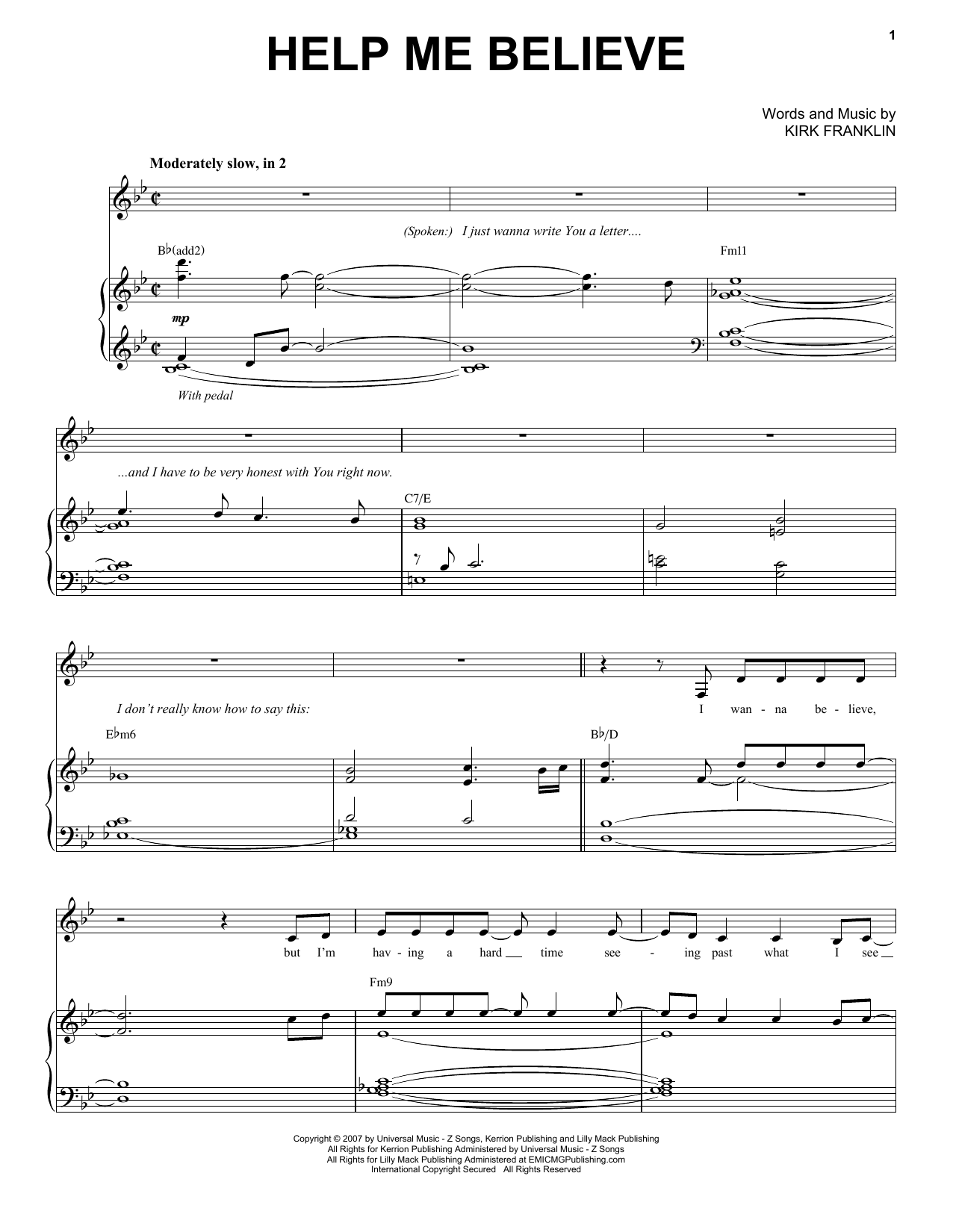 Kirk Franklin Help Me Believe sheet music notes and chords arranged for Piano & Vocal