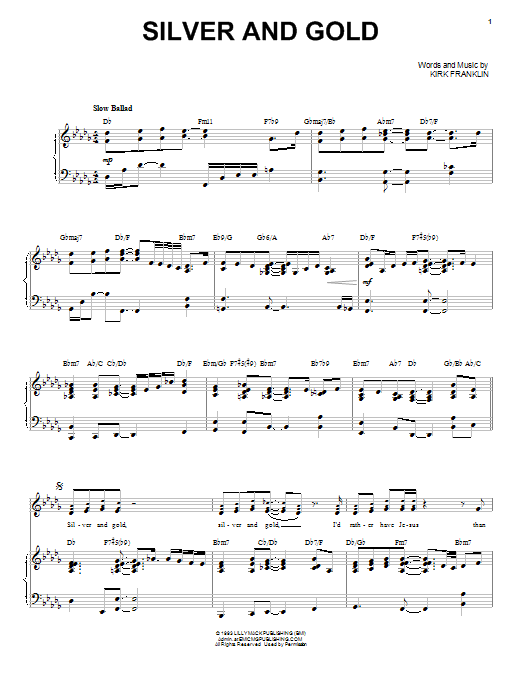 Kirk Franklin Silver And Gold sheet music notes and chords arranged for Piano, Vocal & Guitar Chords (Right-Hand Melody)