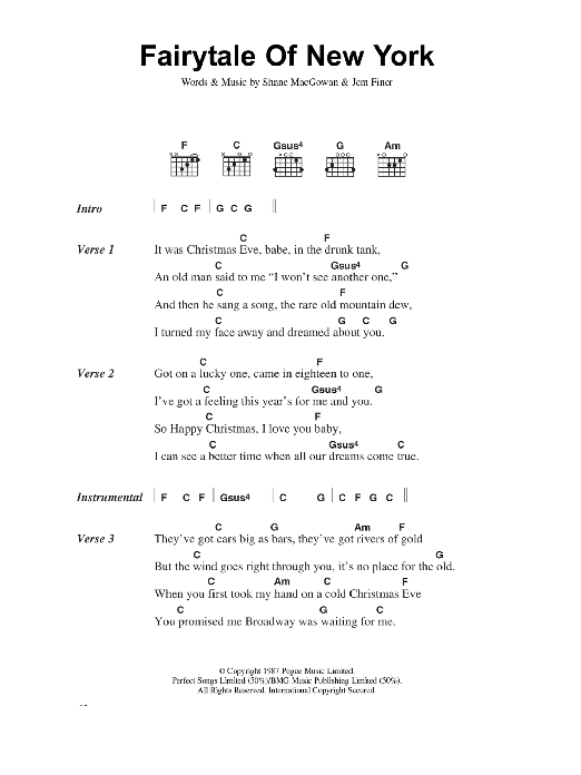 The Pogues & Kirsty MacColl Fairytale Of New York sheet music notes and chords. Download Printable PDF.