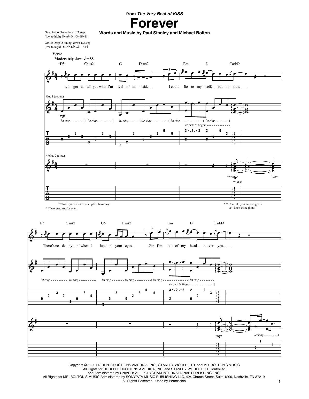 KISS Forever sheet music notes and chords. Download Printable PDF.