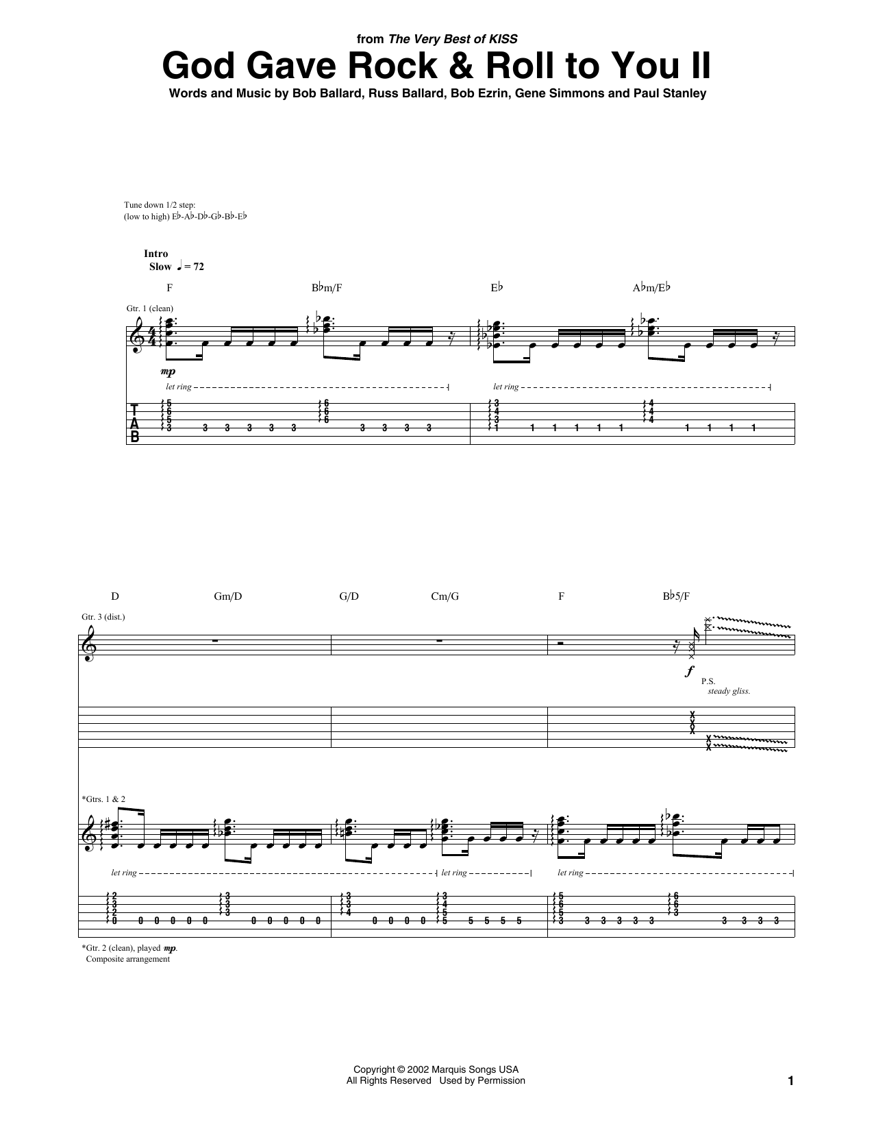 KISS God Gave Rock & Roll To You II sheet music notes and chords. Download Printable PDF.