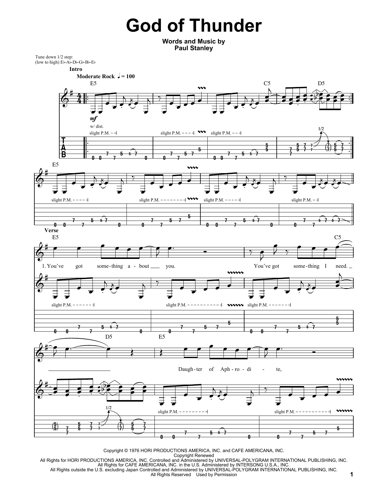 KISS God Of Thunder sheet music notes and chords. Download Printable PDF.