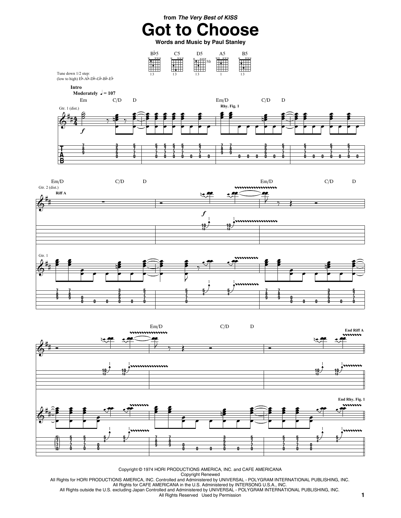 KISS Got To Choose sheet music notes and chords. Download Printable PDF.