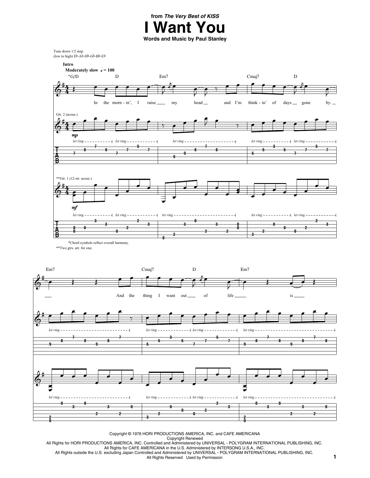 Learn to play KISS I Want You sheet music for Guitar Tab in minutes. Price: 7.8900$ KISS I Want You sheet music notes and chords arranged for Guitar Tab
