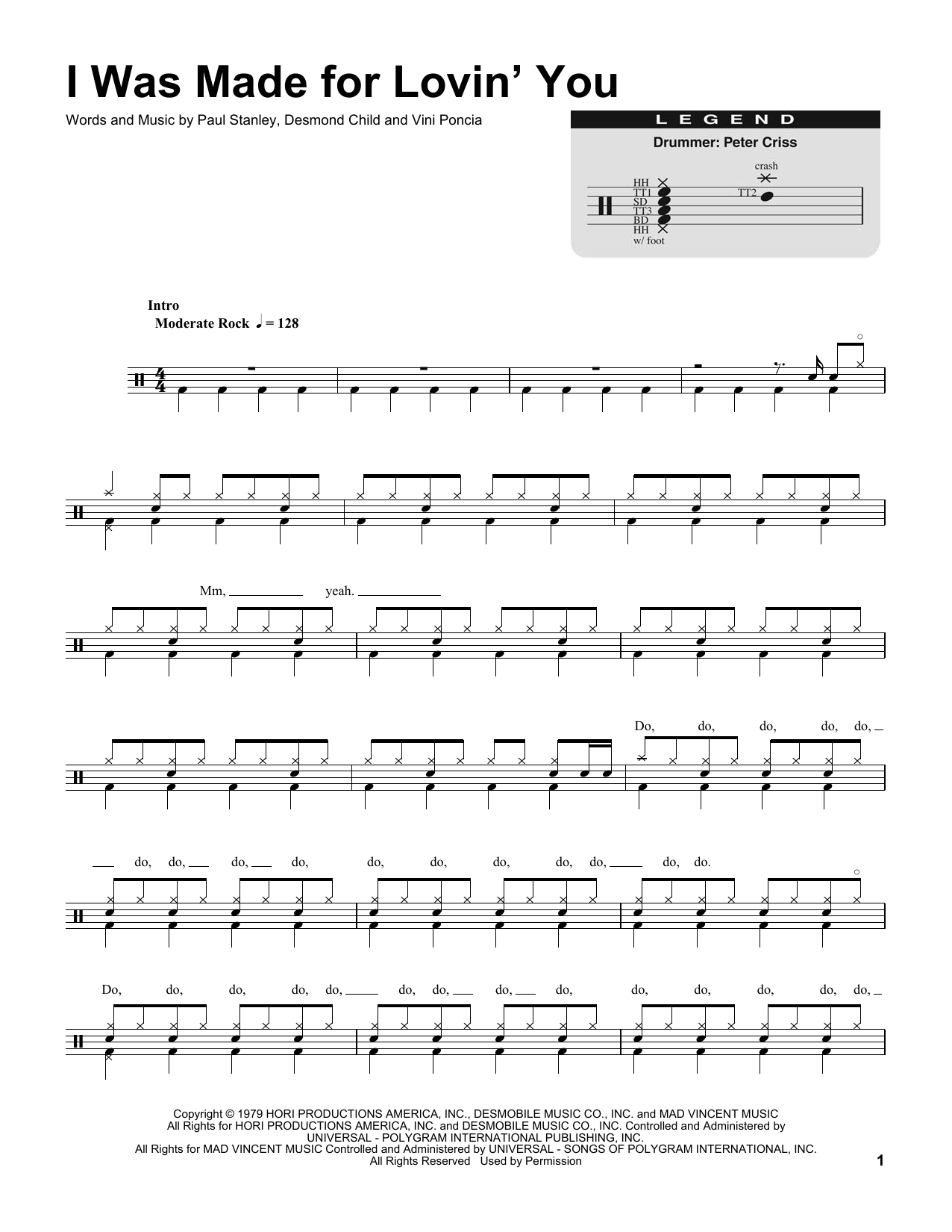 KISS I Was Made For Lovin' You sheet music notes and chords. Download Printable PDF.