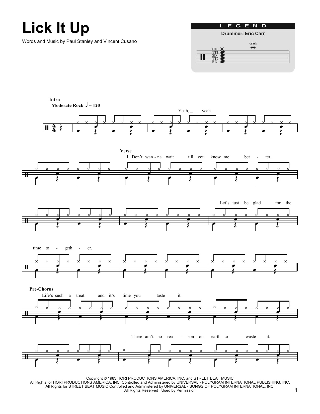 KISS Lick It Up sheet music notes and chords. Download Printable PDF.