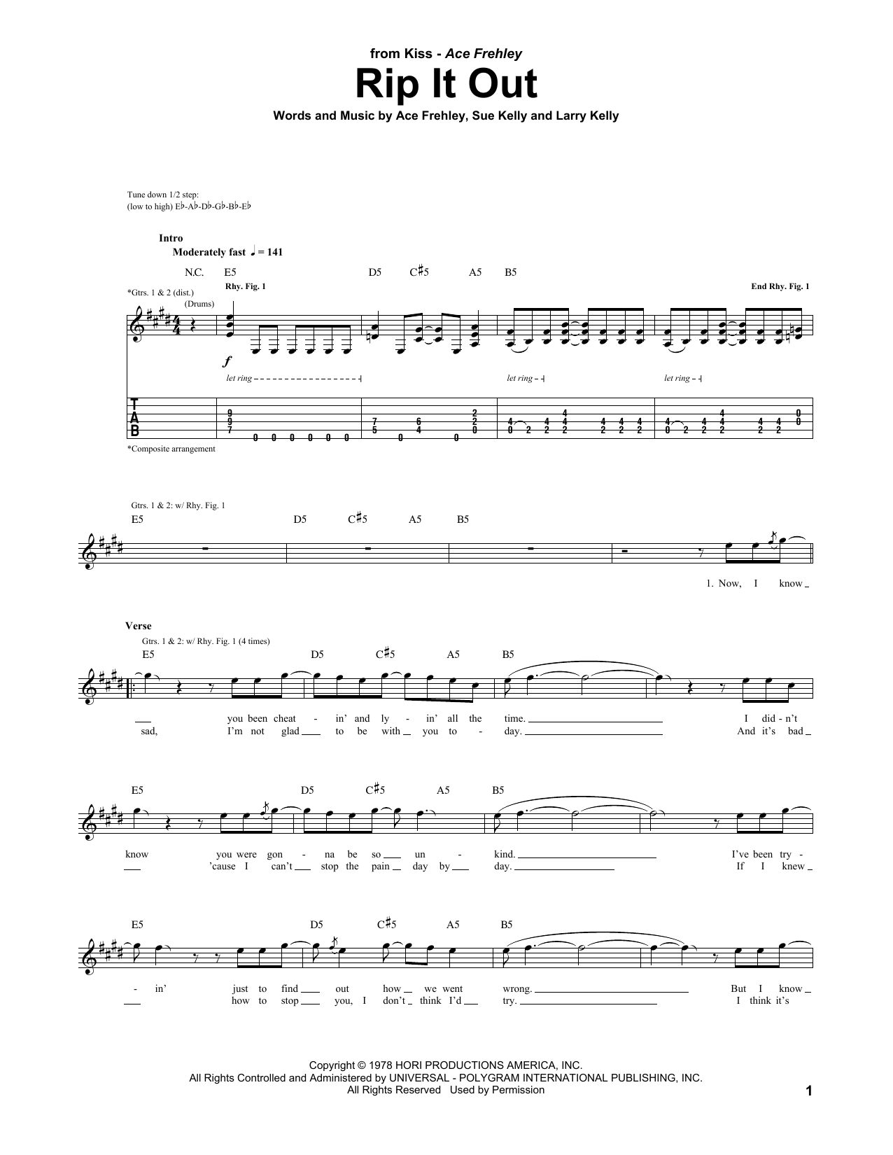 KISS Rip It Out sheet music notes and chords. Download Printable PDF.