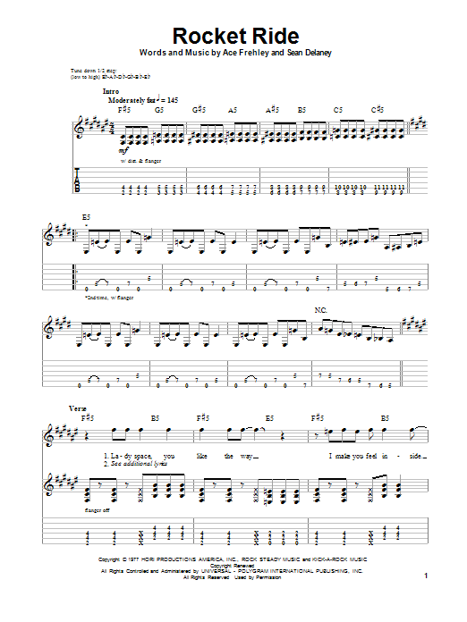 KISS Rocket Ride sheet music notes and chords. Download Printable PDF.