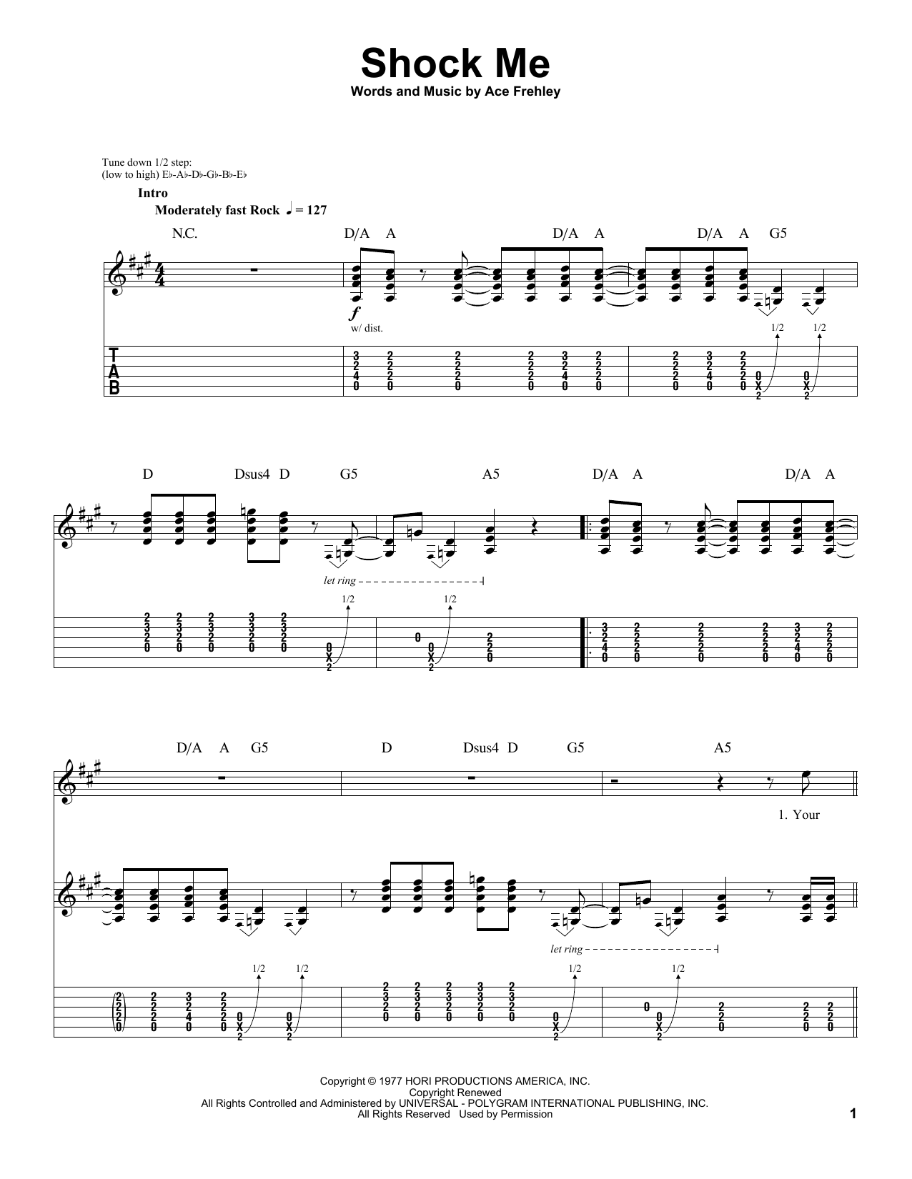 KISS Shock Me sheet music notes and chords. Download Printable PDF.