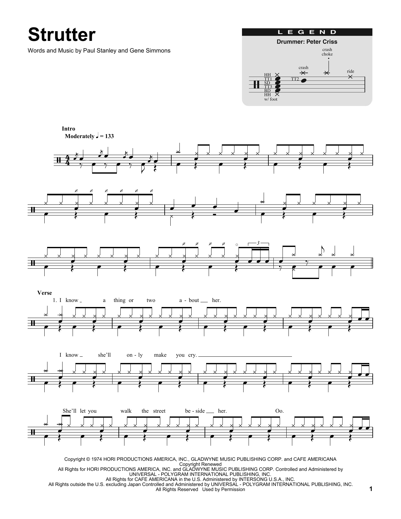 KISS Strutter sheet music notes and chords. Download Printable PDF.