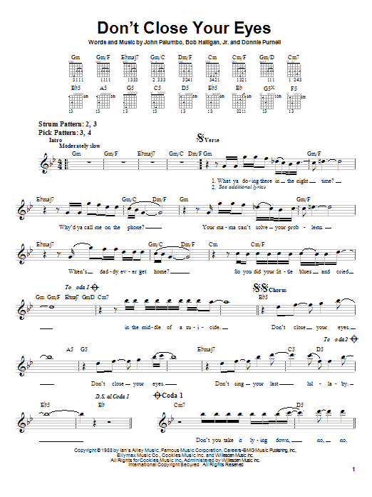 Kix Don't Close Your Eyes sheet music notes and chords. Download Printable PDF.