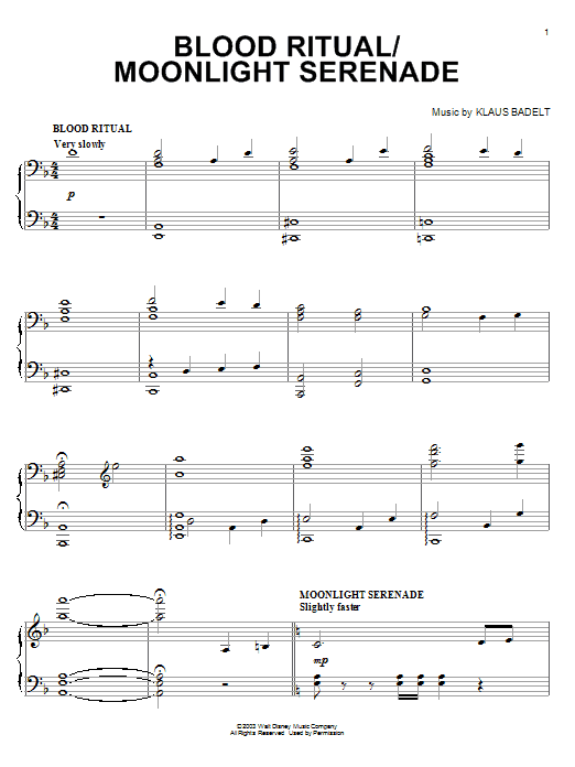 Klaus Badelt Blood Ritual / Moonlight Serenade sheet music notes and chords arranged for Piano Solo