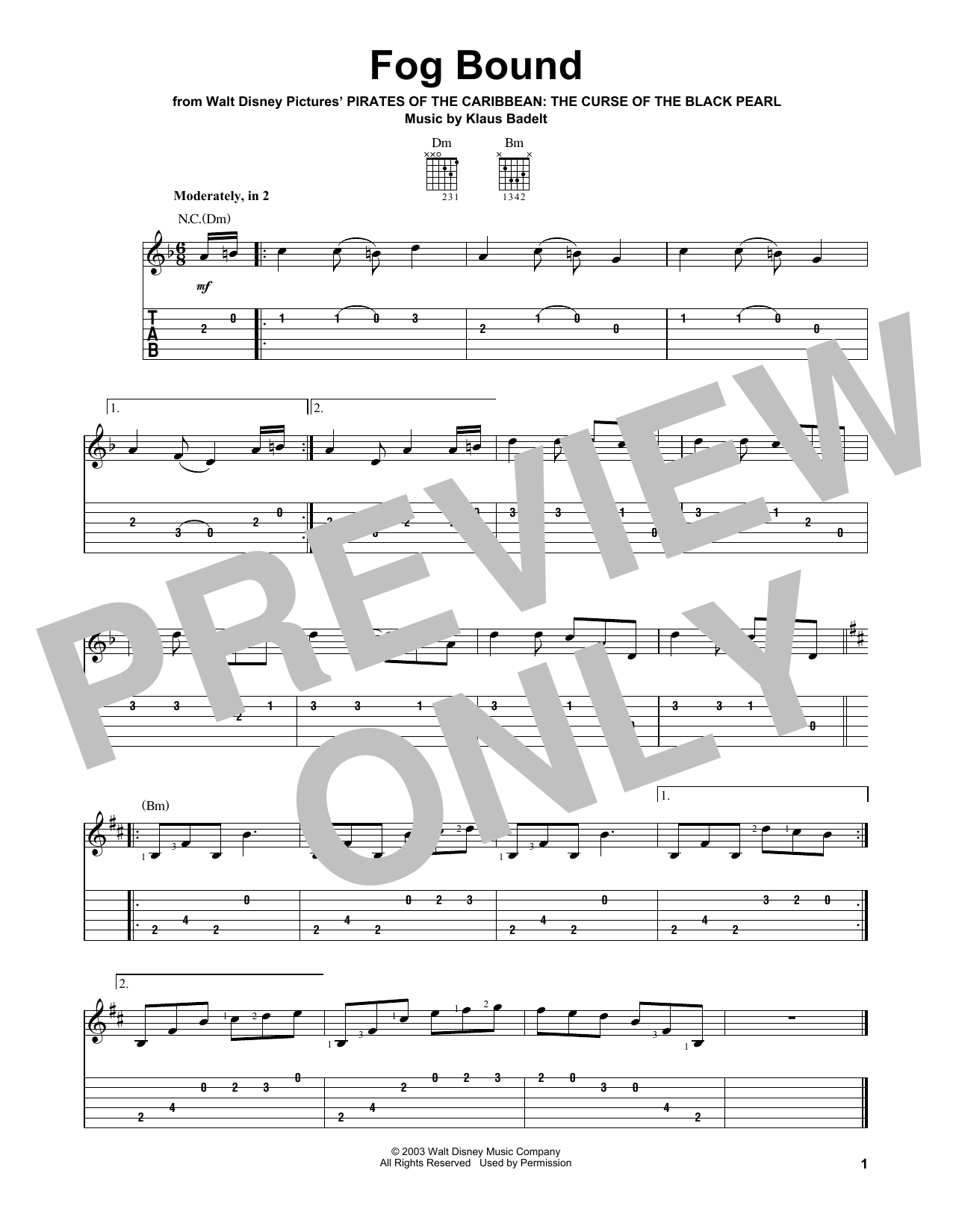 Klaus Badelt Fog Bound sheet music notes and chords. Download Printable PDF.