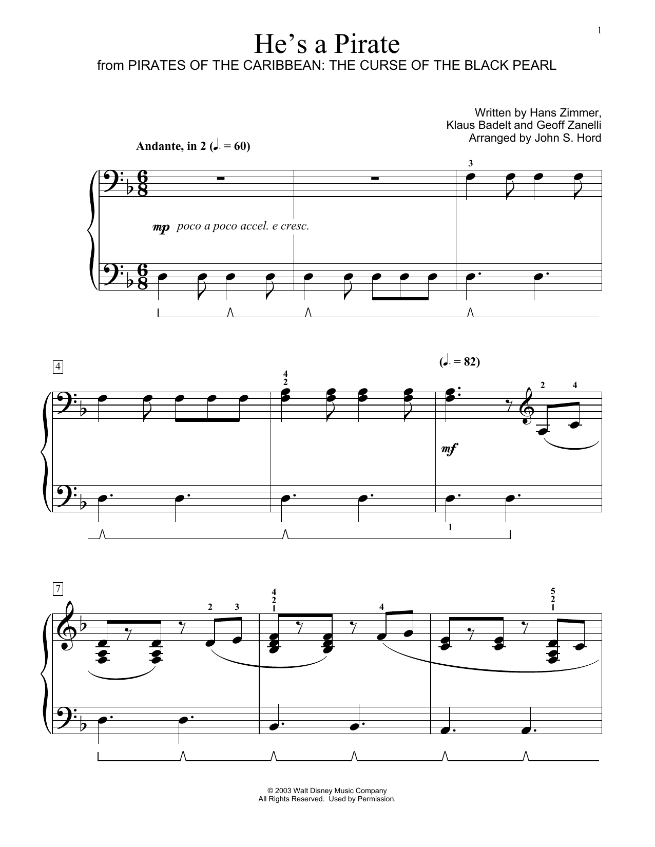 Learn to play Klaus Badelt He's A Pirate (from Pirates Of The Caribbean: The Curse of the Black Pearl) (arr. John S. Hord) sheet music for Educational Piano in minutes. Price: 6.9900$ Klaus Badelt He's A Pirate (from Pirates Of The Caribbean: The Curse of the Black Pearl) (arr. John S. Hord) sheet music notes and chords arranged for Educational Piano