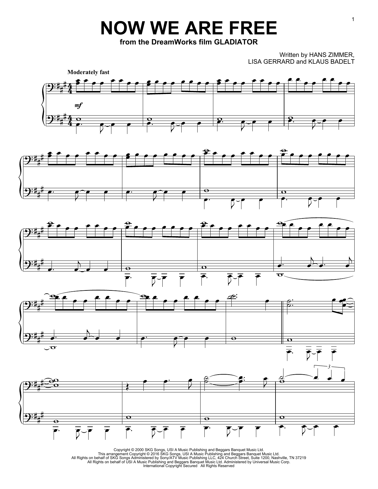 Klaus Badelt Now We Are Free sheet music notes and chords. Download Printable PDF.