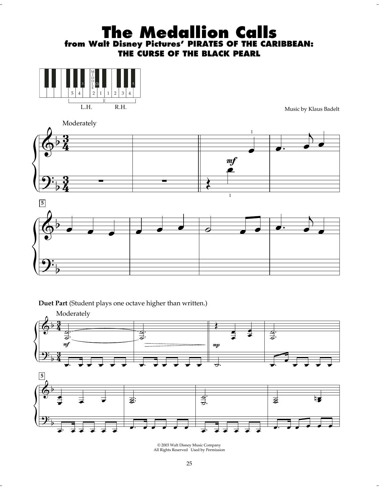 Klaus Badelt The Medallion Calls (from Pirates Of The Caribbean: The Curse of the Black Pearl) sheet music notes and chords. Download Printable PDF.