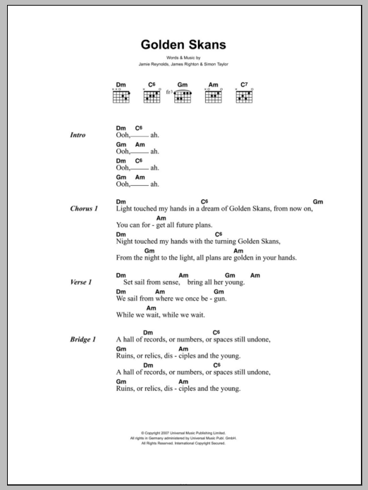 Klaxons Golden Skans sheet music notes and chords. Download Printable PDF.