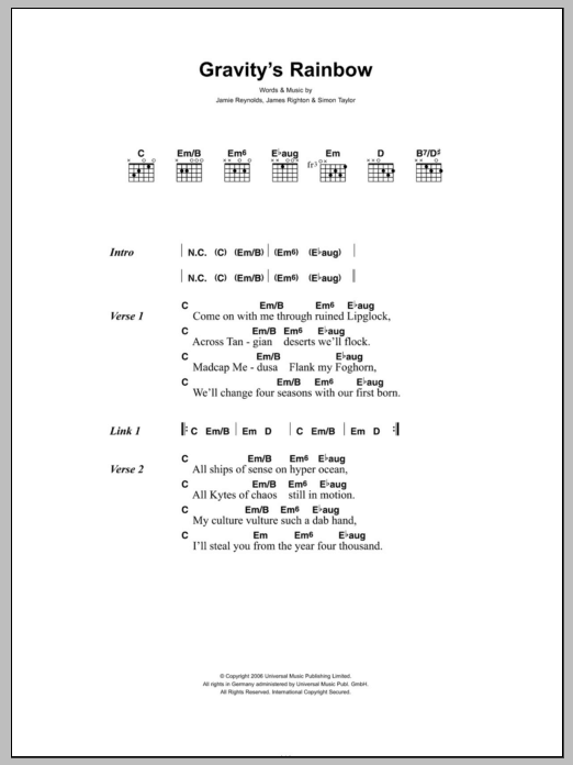 Klaxons Gravity's Rainbow sheet music notes and chords arranged for Guitar Chords/Lyrics