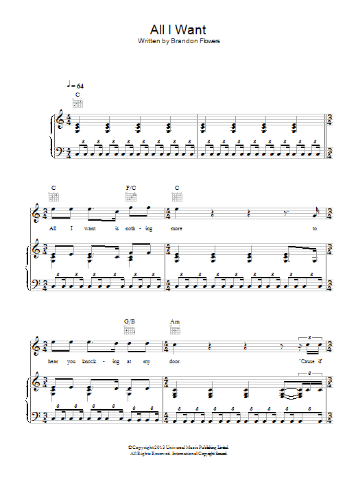 Kodaline All I Want sheet music notes and chords. Download Printable PDF.