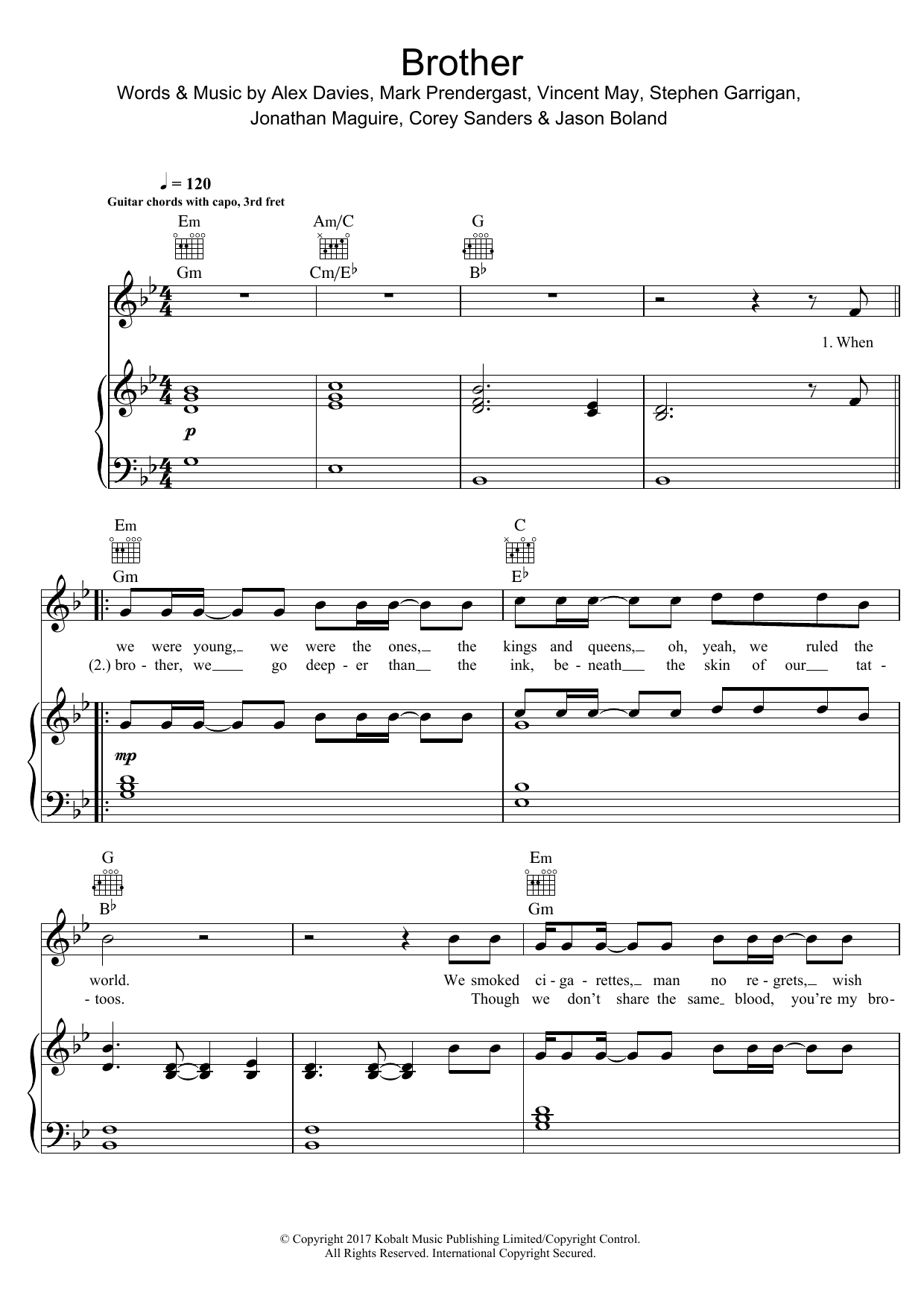 Kodaline Brother sheet music notes and chords. Download Printable PDF.